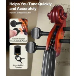 VEVOR Violin 3/4 Size for Adults, Violin Fiddle Set for Beginners with Hard Case, Rosin, Bow, Shoulder Rest, Bridge, Tuner and Extra Strings, Professional Musical Instruments for Student (Brown)