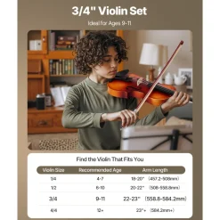 VEVOR Violin 3/4 Size for Adults, Violin Fiddle Set for Beginners with Hard Case, Rosin, Bow, Shoulder Rest, Bridge, Tuner and Extra Strings, Professional Musical Instruments for Student (Brown)
