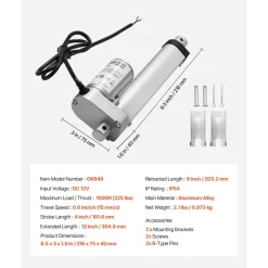 VEVOR 12V Linear Actuator, 4 Inch High Speed 0.6