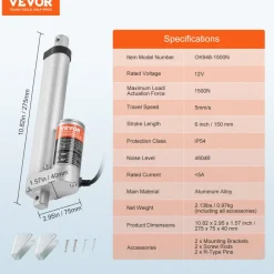 VEVOR 12V Linear Actuator - 6 Inch Stroke, High Load Capacity 330lbs with Mounting Bracket and IP54 Protection