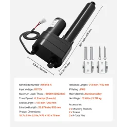 VEVOR 12V Linear Actuator, 7.87 Inch Ultra Heavy-Duty 2023lbs/9000N Linear Motion Actuator, IP65 Waterproof 0.2