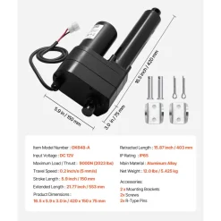 VEVOR 12V Linear Actuator, 6 Inch Ultra Heavy-Duty 2023lbs/9000N Linear Motion Actuator, IP65 Waterproof 0.2