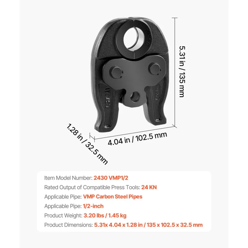 VEVOR 1/2" VMP Jaw for 24KN Compact Series Press Tools, 52 HRC Hardened Steel Pressing Jaw - Compatible with MegaPress Carbon Steel Pipes Connections