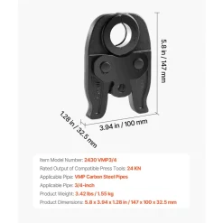 VEVOR 3/4" VMP Jaw for 24KN Compact Series Press Tools, 52 HRC Hardened Steel Pressing Jaw - Compatible with MegaPress Carbon Steel Pipes Connections