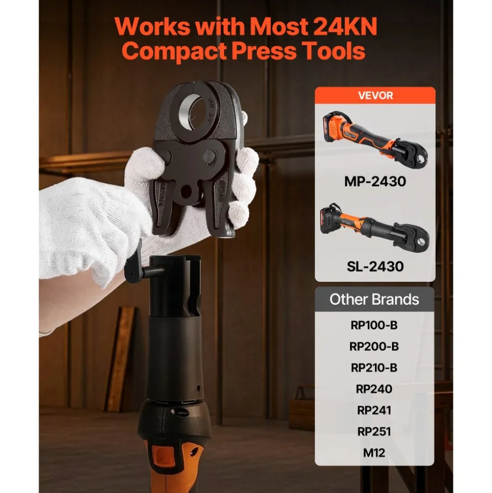 VEVOR 3/4" VMP Jaw for 24KN Compact Series Press Tools, 52 HRC Hardened Steel Pressing Jaw - Compatible with MegaPress Carbon Steel Pipes Connections