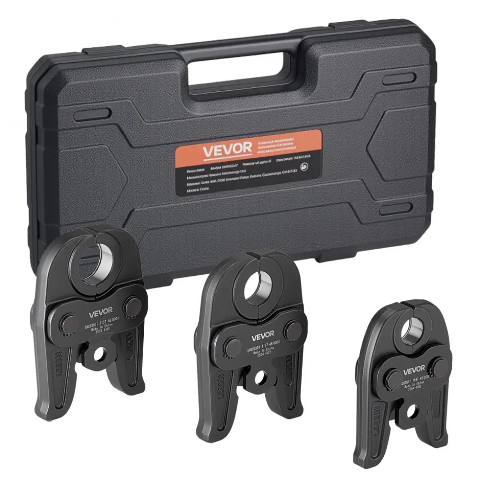 VEVOR VMP Press Jaws, 3PCS Pressing Jaws 1/2", 3/4" & 1" - Compatible with Megapress Carbon Steel Pipes, Work with 32KN Standard Press Tools, Includes Carrying Case