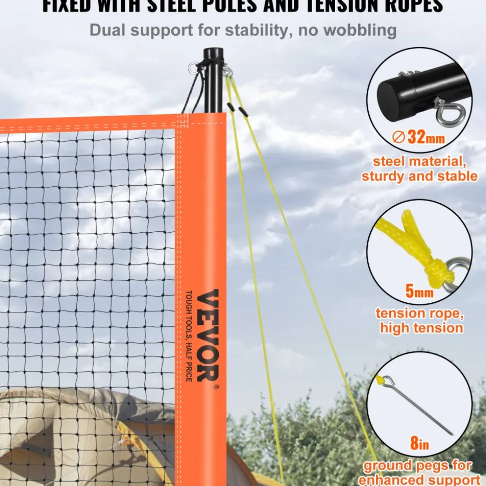 VEVOR Volleyball and Badminton Set, Outdoor Portable Badminton Net, Adjustable Height Steel Poles, Professional Combo Set with PVC Volleyball, Pump, Carrying Bag, Easy Setup for Backyard Beach Lawn