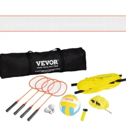 VEVOR Volleyball and Badminton Set, Outdoor Portable Badminton Net, Adjustable Height Steel Poles, Professional Combo Set with PVC Volleyball, Pump, Carrying Bag, Easy Setup for Backyard Beach Lawn