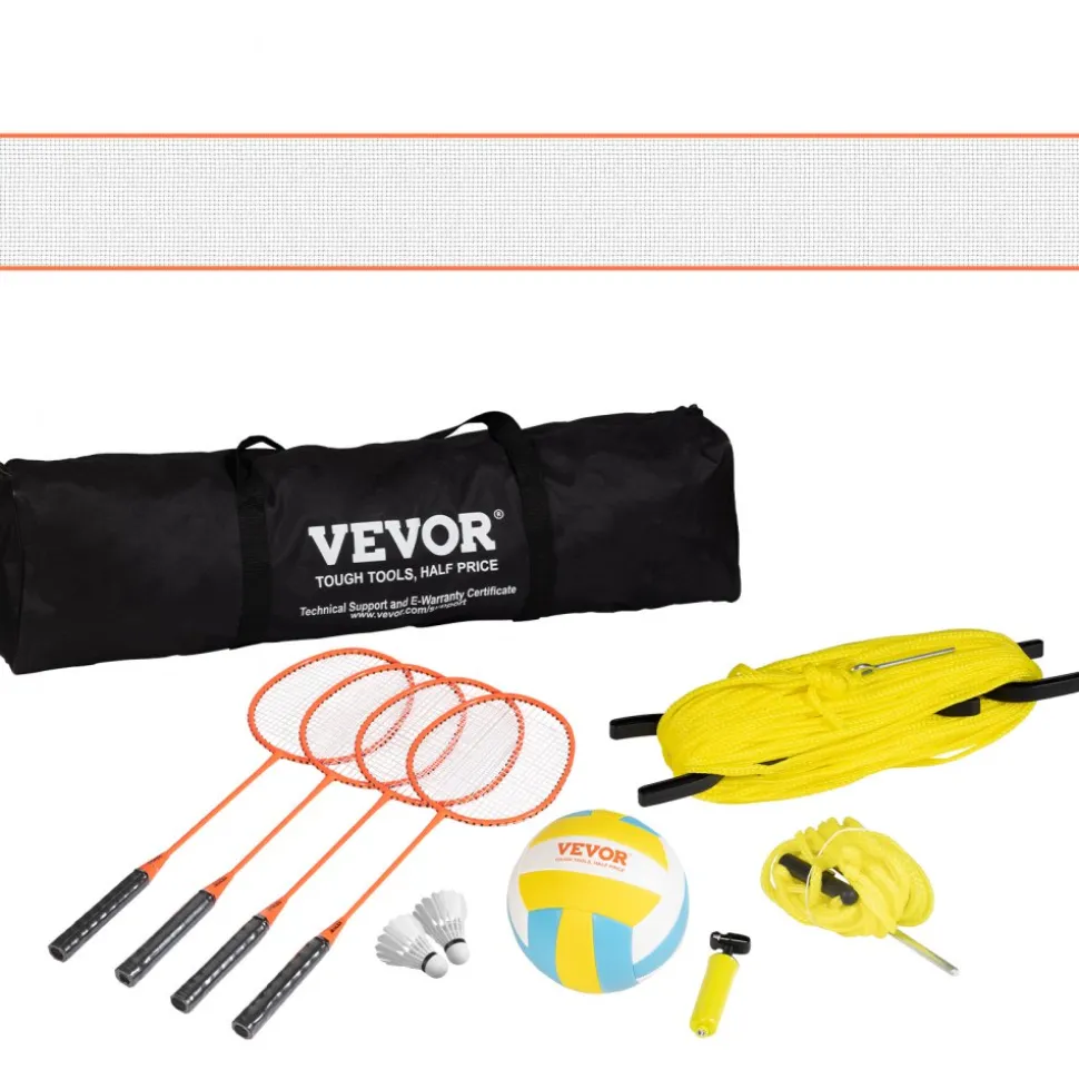 VEVOR Volleyball and Badminton Set, Outdoor Portable Badminton Net, Adjustable Height Steel Poles, Professional Combo Set with PVC Volleyball, Pump, Carrying Bag, Easy Setup for Backyard Beach Lawn