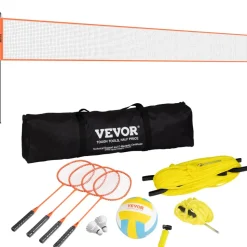 VEVOR Volleyball and Badminton Set, Outdoor Portable Badminton Net, Adjustable Height Steel Poles, Professional Combo Set with PVC Volleyball, Pump, Carrying Bag, Easy Setup for Backyard Beach Lawn