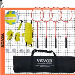 VEVOR Volleyball and Badminton Set, Outdoor Portable Badminton Net, Adjustable Height Steel Poles, Professional Combo Set with PVC Volleyball, Pump, Carrying Bag, Easy Setup for Backyard Beach Lawn