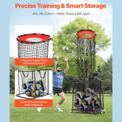 VEVOR Volleyball Setter Training Equipment, Angle and Height Adjustable Volleyball Trainer, Portable Practice Net with Cart, Wheels, Carrying Bag, Indoor Outdoor Target Net for Serving Spiking Setting