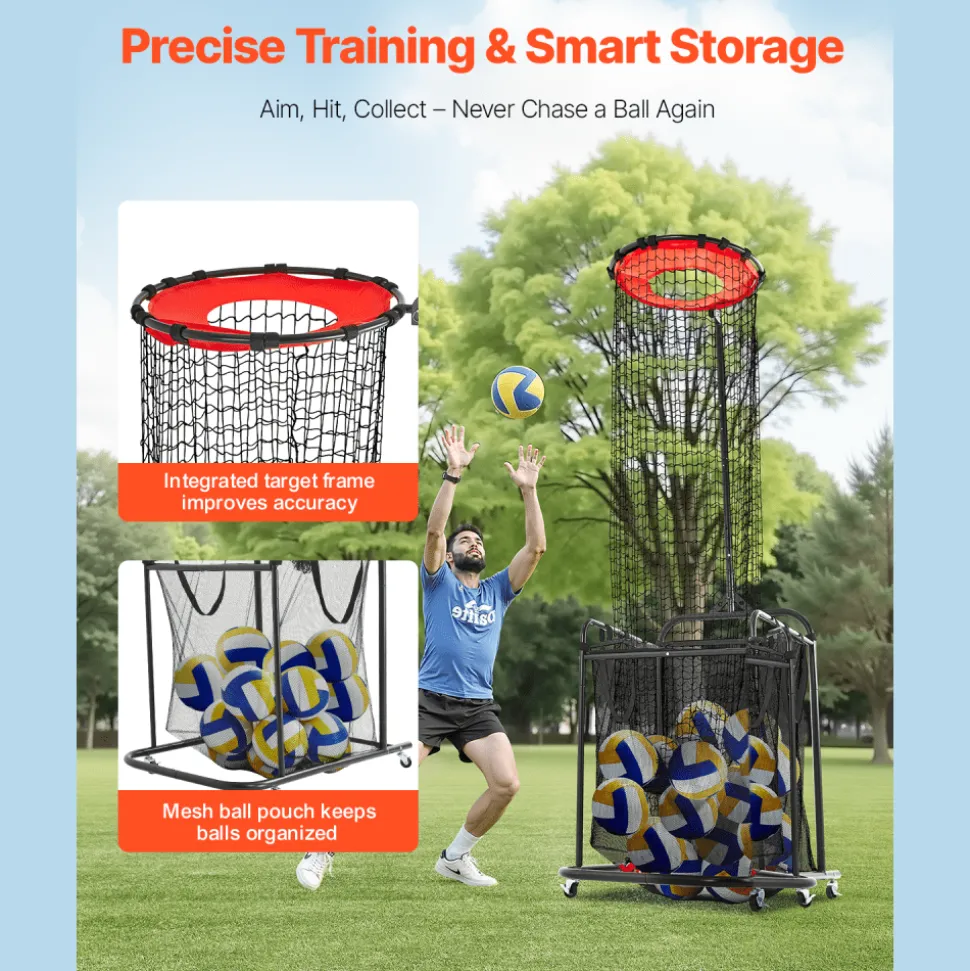 VEVOR Volleyball Setter Training Equipment, Angle and Height Adjustable Volleyball Trainer, Portable Practice Net with Cart, Wheels, Carrying Bag, Indoor Outdoor Target Net for Serving Spiking Setting