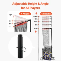 VEVOR Volleyball Setter Training Equipment, Angle and Height Adjustable Volleyball Trainer, Portable Practice Net with Cart, Wheels, Carrying Bag, Indoor Outdoor Target Net for Serving Spiking Setting