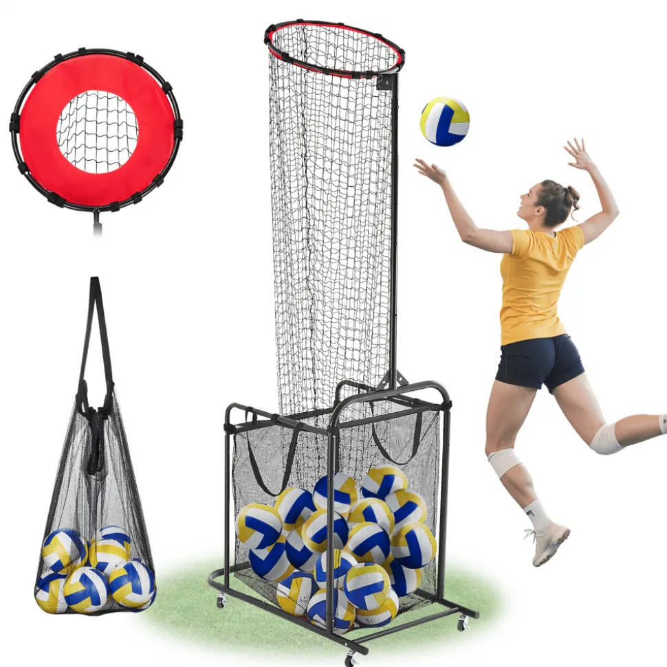 VEVOR Volleyball Setter Training Equipment, Angle and Height Adjustable Volleyball Trainer, Portable Practice Net with Cart, Wheels, Carrying Bag, Indoor Outdoor Target Net for Serving Spiking Setting