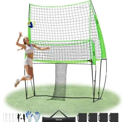 VEVOR Volleyball Training Net System, Freely Height-Adjustable Practice Equipment with Ball Return, 8x11ft Portable Net Station, Easy Setup for Backyard Indoor Outdoor Serving Spiking Improve Accuracy