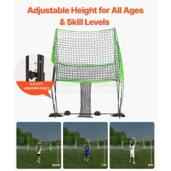 VEVOR Volleyball Training Net System, Freely Height-Adjustable Practice Equipment with Ball Return, 8x11ft Portable Net Station, Easy Setup for Backyard Indoor Outdoor Serving Spiking Improve Accuracy
