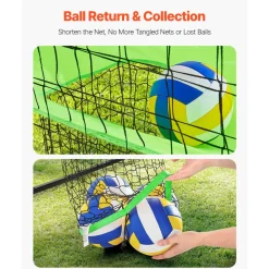 VEVOR Volleyball Training Net System, Freely Height-Adjustable Practice Equipment with Ball Return, 8x11ft Portable Net Station, Easy Setup for Backyard Indoor Outdoor Serving Spiking Improve Accuracy
