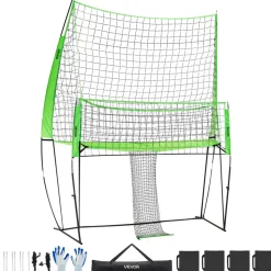 VEVOR Volleyball Training Net System, Freely Height-Adjustable Practice Equipment with Ball Return, 8x11ft Portable Net Station, Easy Setup for Backyard Indoor Outdoor Serving Spiking Improve Accuracy