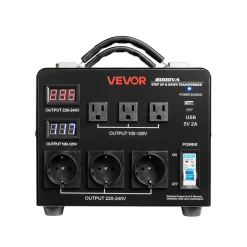 VEVOR Voltage Auto Converter Transformer, 6000VA, Heavy Duty Step Up/Down Power Transformer, 110V to 220V and 220V to 110V, with 3 US Outlets, 3 EU Outlets, LCD Display, Circuit Breaker Protection