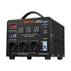 VEVOR Voltage Auto Converter Transformer, 3000VA, Heavy Duty Step Up/Down Power Transformer, 110V to 220V and 220V to 110V, with 3 US Outlets, 3 EU Outlets, LCD Display, Circuit Breaker Protection