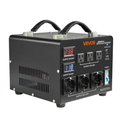 VEVOR Voltage Auto Converter Transformer, 3000VA, Heavy Duty Step Up/Down Power Transformer, 110V to 220V and 220V to 110V, with 3 US Outlets, 3 EU Outlets, LCD Display, Circuit Breaker Protection