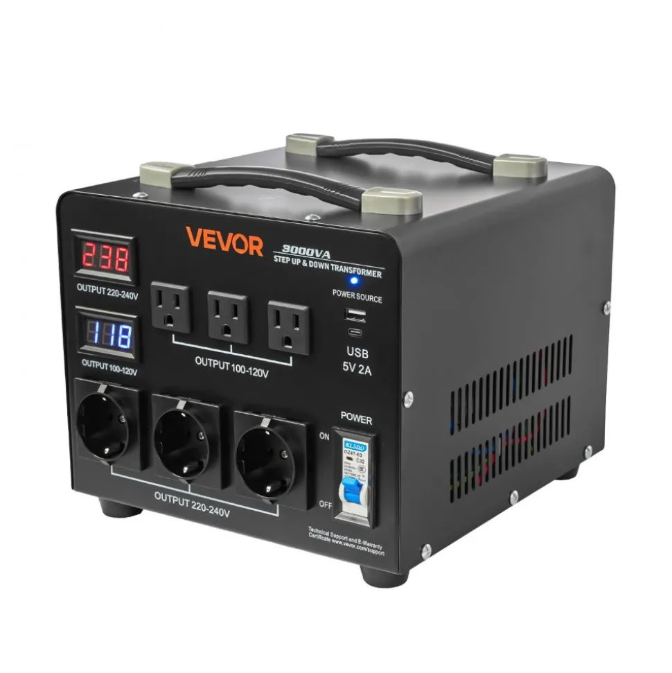 VEVOR Voltage Auto Converter Transformer, 3000VA, Heavy Duty Step Up/Down Power Transformer, 110V to 220V and 220V to 110V, with 3 US Outlets, 3 EU Outlets, LCD Display, Circuit Breaker Protection