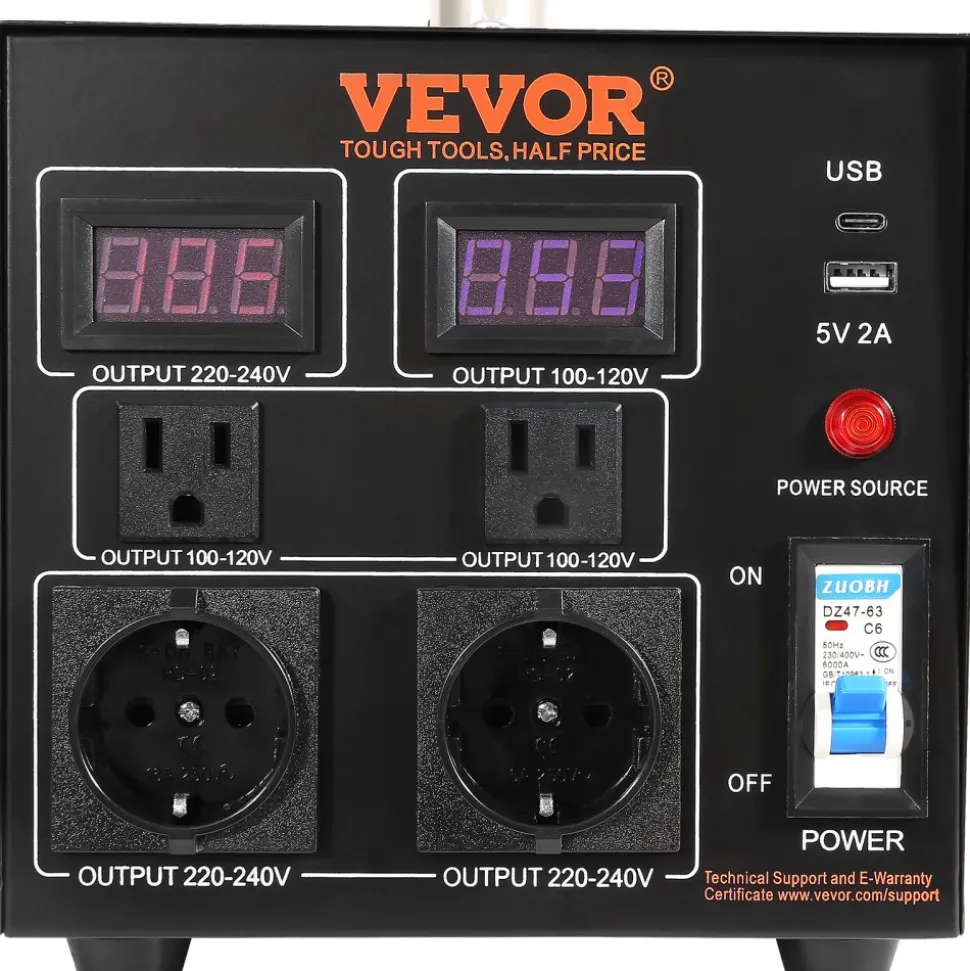 VEVOR Voltage Converter Transformer, 2000W, Heavy Duty Step Up/Down Transformer, Convert from 110 Volt to 220 Volt and from 220 Volt to 110 Volt, with US Outlet EU Outlet 5V USB Port, CE Certified