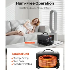 VEVOR Voltage Converter Transformer, 2000W, Heavy Duty Step Up/Down Transformer, Convert from 110 Volt to 220 Volt and from 220 Volt to 110 Volt, with US Outlet EU Outlet 5V USB Port, CE Certified