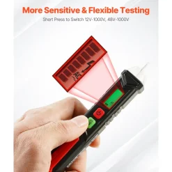 VEVOR Voltage Tester, Non-Contact Voltage Detector with Adjustable Sensitivity, Dual Range AC 12V-1000V/48V-1000V Live & Null Wire Tester Pen with Visual and Audible Alarms, CAT III 1000V Rating