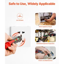 VEVOR Voltage Tester, Non-Contact Voltage Detector with Adjustable Sensitivity, Dual Range AC 12V-1000V/48V-1000V Live & Null Wire Tester Pen with Visual and Audible Alarms, CAT III 1000V Rating