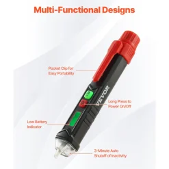 VEVOR Voltage Tester, Non-Contact Voltage Detector with Adjustable Sensitivity, Dual Range AC 12V-1000V/48V-1000V Live & Null Wire Tester Pen with Visual and Audible Alarms, CAT III 1000V Rating