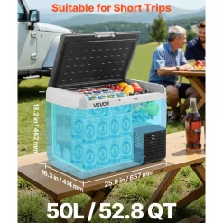 VEVOR 12 Volt Car Refrigerator, 52.8QT/50L Car Fridge, Portable Electric Cooler with -4℉~68℉ Adjustable Temperature, 12/24V DC and 100- 240V AC Compressor Freezer for Outdoor, Camping, Travel, RV