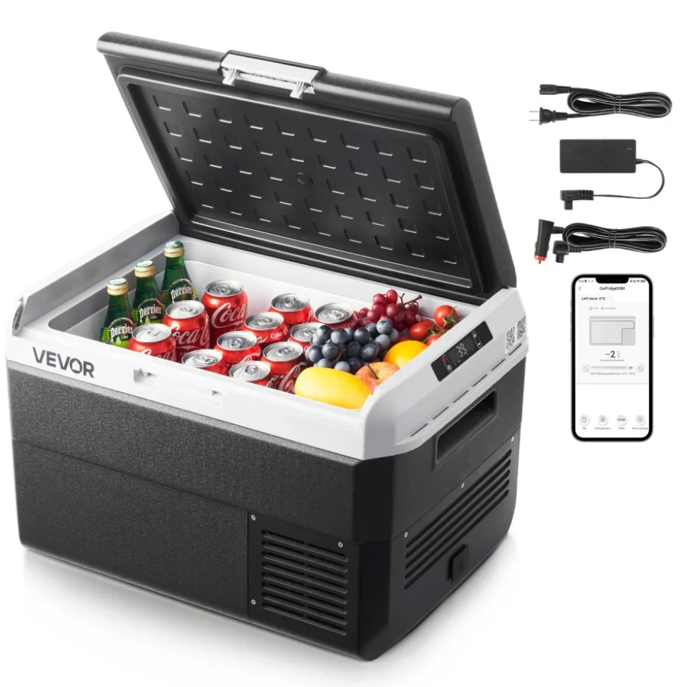VEVOR 12 Volt Car Refrigerator, 52.8QT/50L Car Fridge, Portable Electric Cooler with -4℉~68℉ Adjustable Temperature, 12/24V DC and 100- 240V AC Compressor Freezer for Outdoor, Camping, Travel, RV