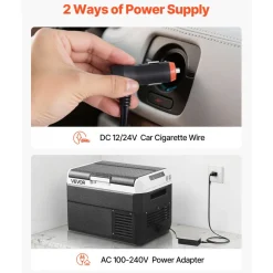 VEVOR 12 Volt Car Refrigerator, 26.4QT/25L Car Fridge, Portable Electric Cooler with -4℉~68℉ Adjustable Temperature, 12/24V DC and 100- 240V AC Compressor Freezer for Outdoor, Camping, Travel, RV