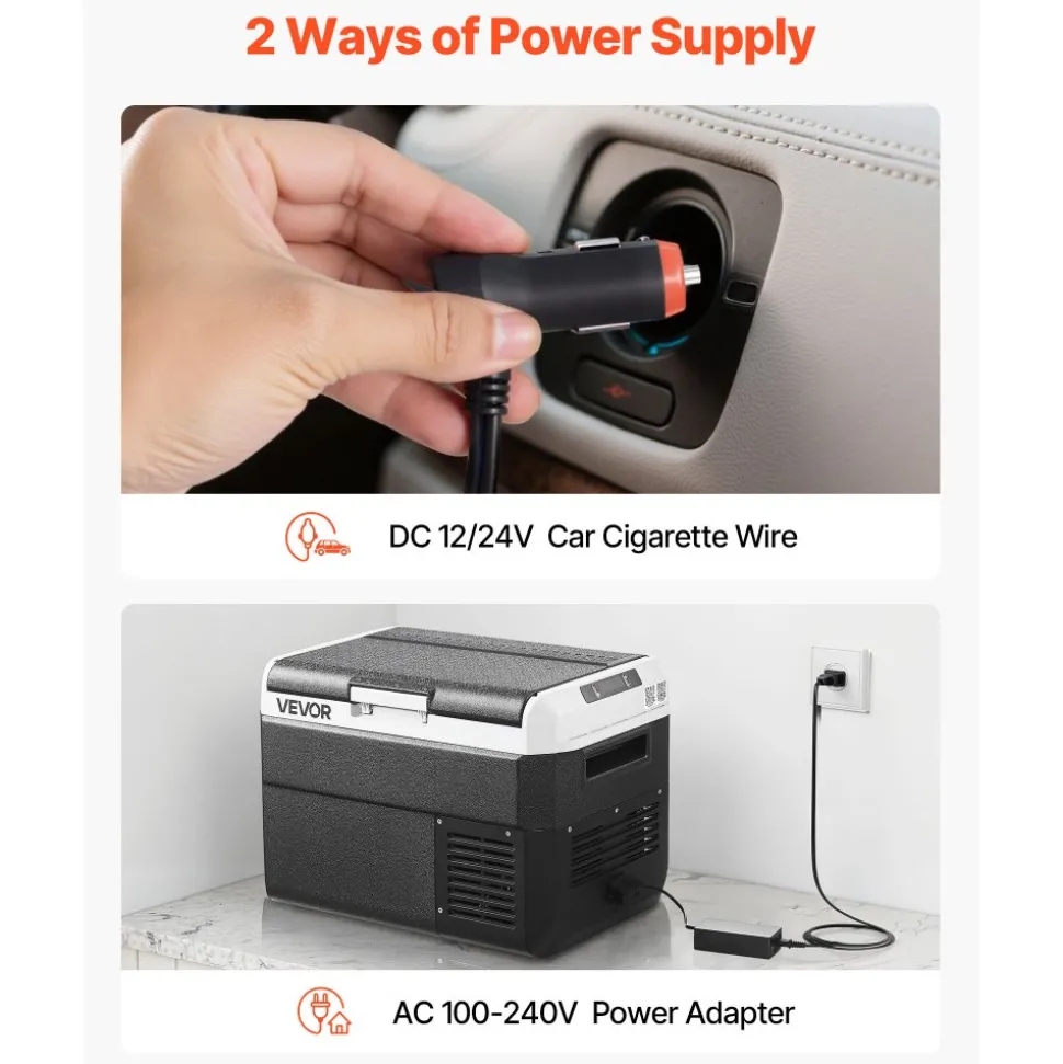 VEVOR 12 Volt Car Refrigerator, 26.4QT/25L Car Fridge, Portable Electric Cooler with -4℉~68℉ Adjustable Temperature, 12/24V DC and 100- 240V AC Compressor Freezer for Outdoor, Camping, Travel, RV