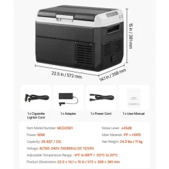 VEVOR 12 Volt Car Refrigerator, 26.4QT/25L Car Fridge, Portable Electric Cooler with -4℉~68℉ Adjustable Temperature, 12/24V DC and 100- 240V AC Compressor Freezer for Outdoor, Camping, Travel, RV