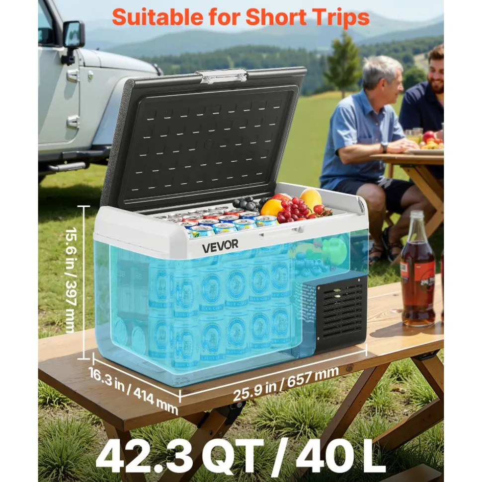 VEVOR 12 Volt Car Refrigerator, 42.3QT/40L Car Fridge, Portable Electric Cooler with -4℉~68℉ Adjustable Temperature, 12/24V DC and 100- 240V AC Compressor Freezer for Outdoor, Camping, Travel, RV