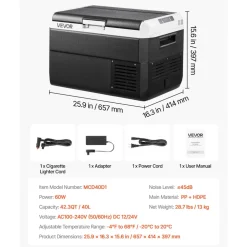 VEVOR 12 Volt Car Refrigerator, 42.3QT/40L Car Fridge, Portable Electric Cooler with -4℉~68℉ Adjustable Temperature, 12/24V DC and 100- 240V AC Compressor Freezer for Outdoor, Camping, Travel, RV