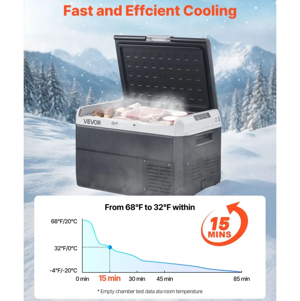 VEVOR 12 Volt Car Refrigerator, 42.3QT/40L Car Fridge, Portable Electric Cooler with -4℉~68℉ Adjustable Temperature, 12/24V DC and 100- 240V AC Compressor Freezer for Outdoor, Camping, Travel, RV