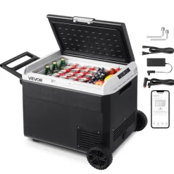 VEVOR 12 Volt Car Refrigerator, 63.4QT/60L Car Fridge, Portable Electric Cooler with Wheels and Handle, -4℉~68℉, 12/24V DC and 100- 240V AC Compressor Freezer for Outdoor, Camping, Travel, RV