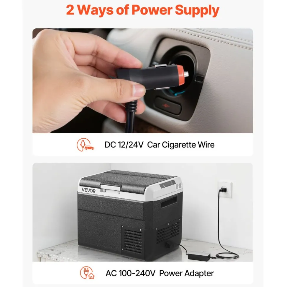 VEVOR 12 Volt Car Refrigerator, 31.7QT/30L Car Fridge, Portable Electric Cooler with -4℉~68℉ Adjustable Temperature, 12/24V DC and 100- 240V AC Compressor Freezer for Outdoor, Camping, Travel, RV