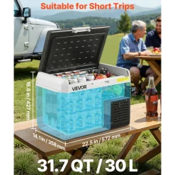 VEVOR 12 Volt Car Refrigerator, 31.7QT/30L Car Fridge, Portable Electric Cooler with -4℉~68℉ Adjustable Temperature, 12/24V DC and 100- 240V AC Compressor Freezer for Outdoor, Camping, Travel, RV