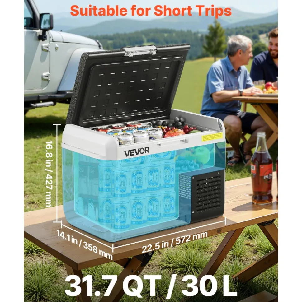 VEVOR 12 Volt Car Refrigerator, 31.7QT/30L Car Fridge, Portable Electric Cooler with -4℉~68℉ Adjustable Temperature, 12/24V DC and 100- 240V AC Compressor Freezer for Outdoor, Camping, Travel, RV