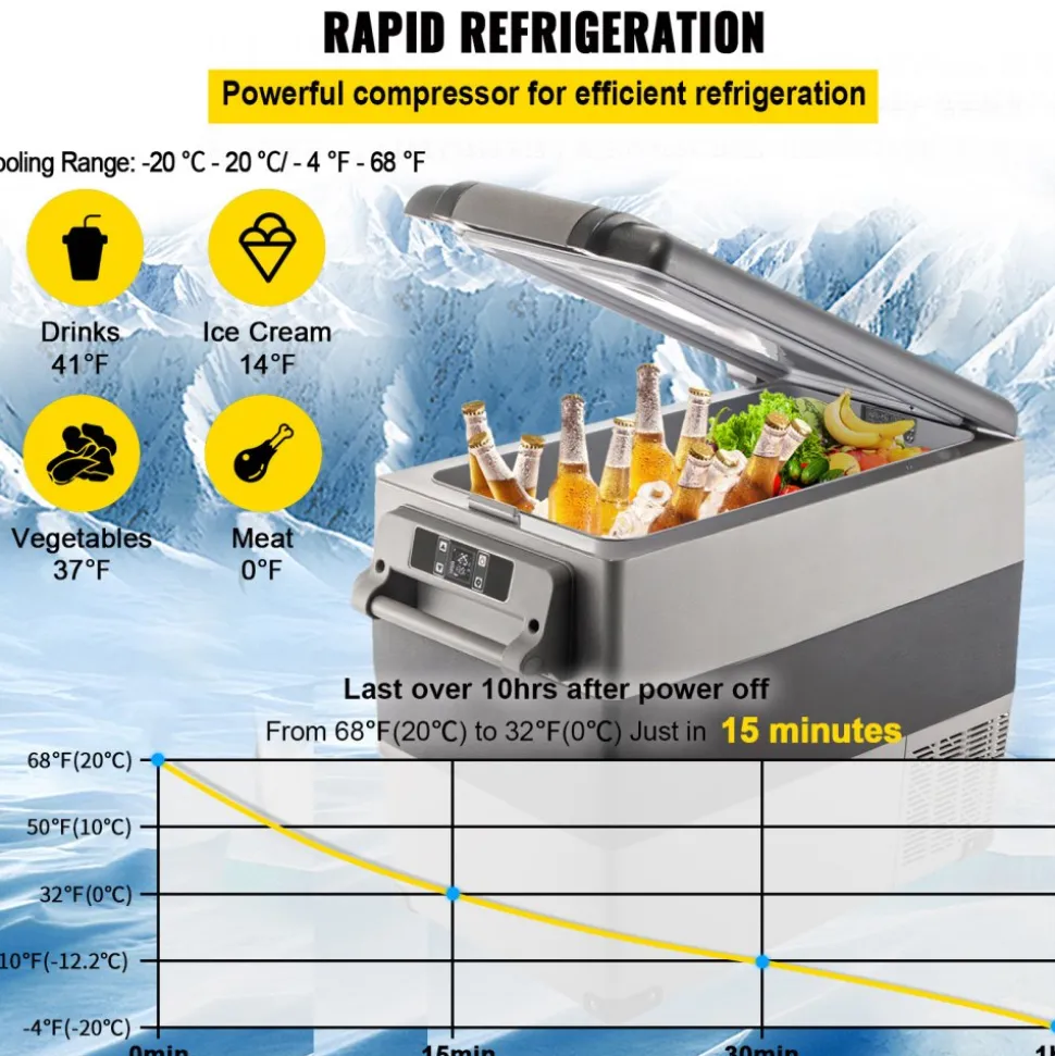 VEVOR 12 Volt Refrigerator, 58 Qt Car Refrigerator, Dual Zone Portable Freezer, Cooler Compressor Freezer with 12/24V DC and 110-240V AC, Freezer Fridge Cooler, for Car, Truck RV, Camping and Home Use