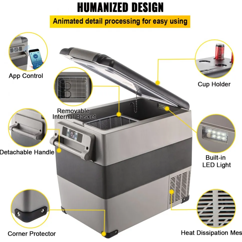 VEVOR 12 Volt Refrigerator, 58 Qt Car Refrigerator, Dual Zone Portable Freezer, Cooler Compressor Freezer with 12/24V DC and 110-240V AC, Freezer Fridge Cooler, for Car, Truck RV, Camping and Home Use