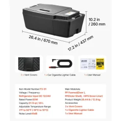 VEVOR 12 Volt Refrigerator, 21.1 QT/ 20L Car Fridge for Tesla Model 3, Portable Electric Freezer Compressor with APP Control, 12V/24V DC, 3℉ to 50℉