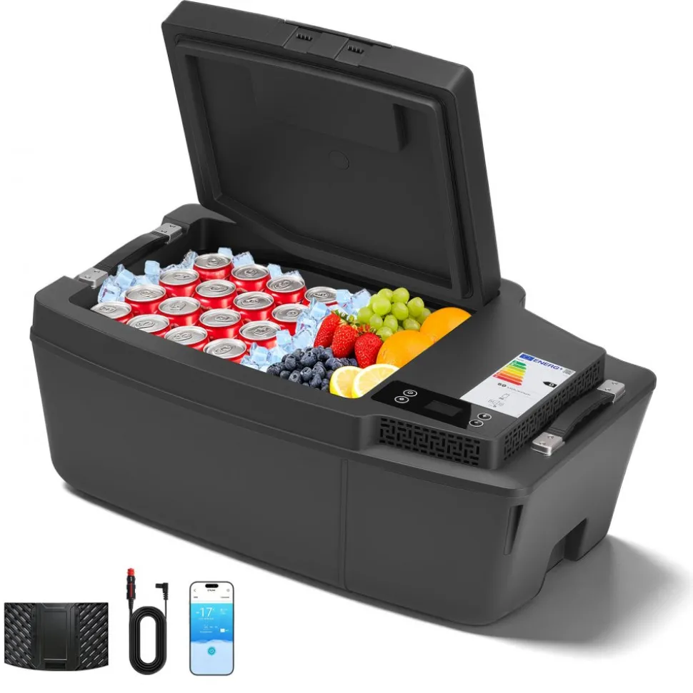 VEVOR 12 Volt Refrigerator, 21.1 QT/ 20L Car Fridge for Tesla Model 3, Portable Electric Freezer Compressor with APP Control, 12V/24V DC, 3℉ to 50℉