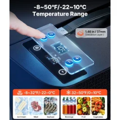 VEVOR 12 Volt Refrigerator, 37 QT/ 35L Car Fridge for Tesla Model Y, Portable Electric Freezer Compressor with APP Control, 12V/24V DC, -8℉ to 50℉