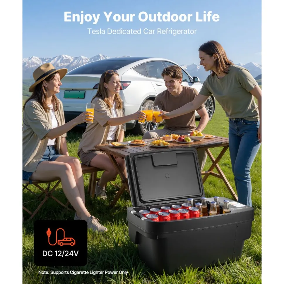 VEVOR 12 Volt Refrigerator, 37 QT/ 35L Car Fridge for Tesla Model Y, Portable Electric Freezer Compressor with APP Control, 12V/24V DC, -8℉ to 50℉